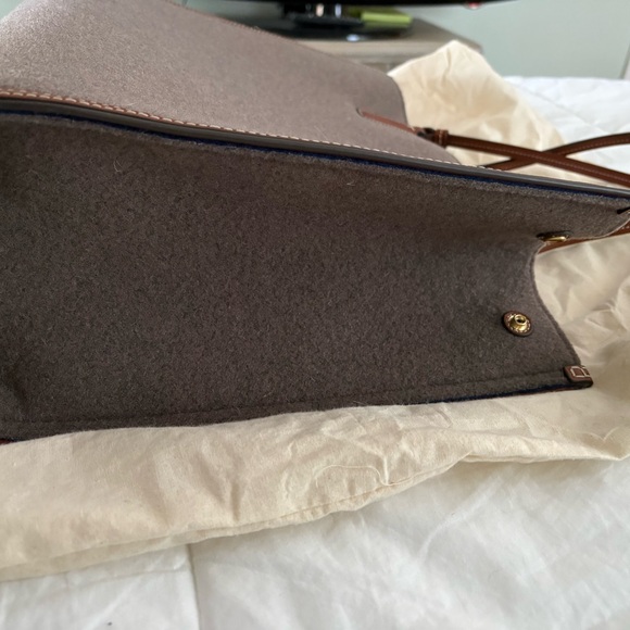 Tory Burch Gray Felt Ella Tote with Brown Leather Trim - Picture 7 of 12